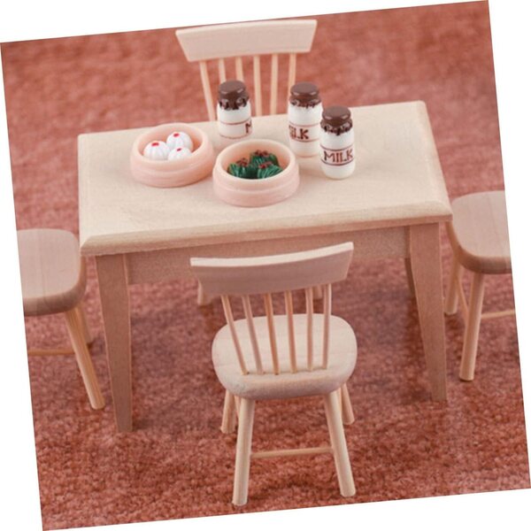 VICASKY Set Miniature Scrivania e 4 Sedie in Legno per Casa delle Bambole