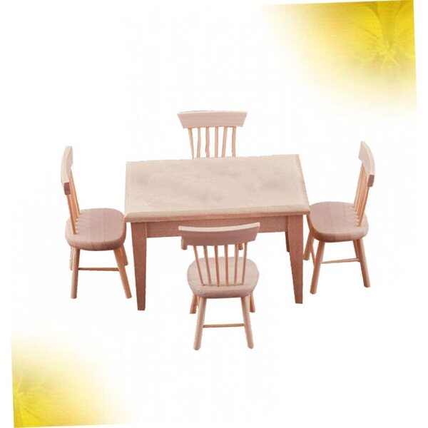 VICASKY Set Miniature Scrivania e 4 Sedie in Legno per Casa delle Bambole