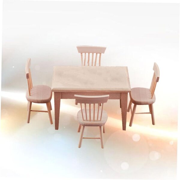 VICASKY Set Miniature Scrivania e 4 Sedie in Legno per Casa delle Bambole