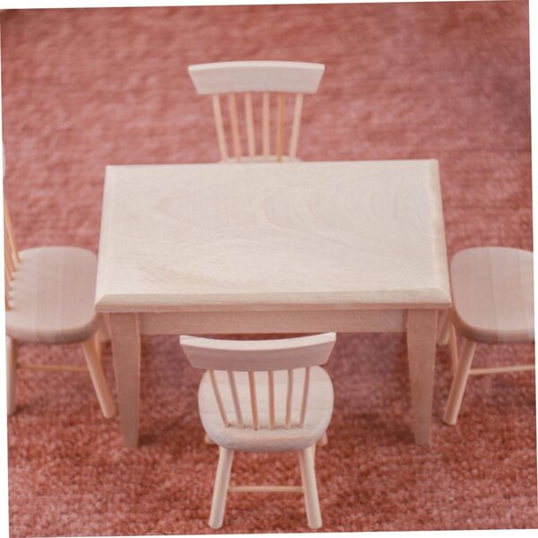 VICASKY Set Miniature Scrivania e 4 Sedie in Legno per Casa delle Bambole