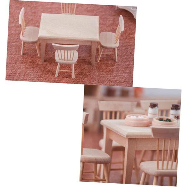 VICASKY Set Miniature Scrivania e 4 Sedie in Legno per Casa delle Bambole