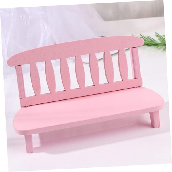 VICASKY Mini panca in legno rosa vintage per decorazioni, casa delle bambole e foto