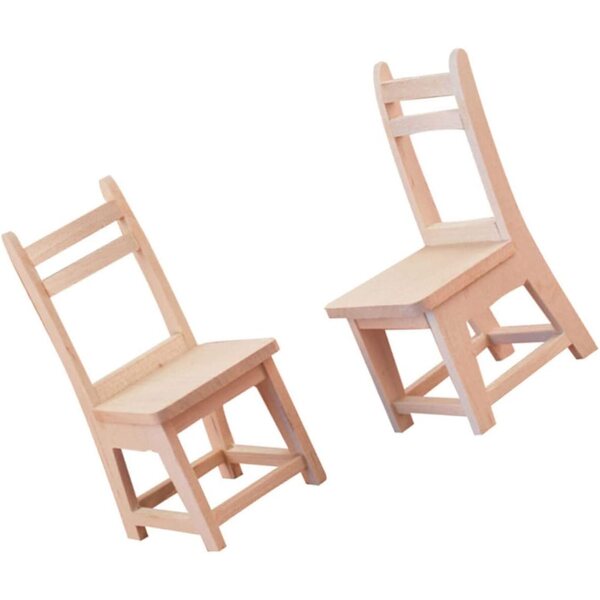 VICASKY 2 Mini-Stühle aus einfarbigem Holz für Puppenhäuser und Dekorationen