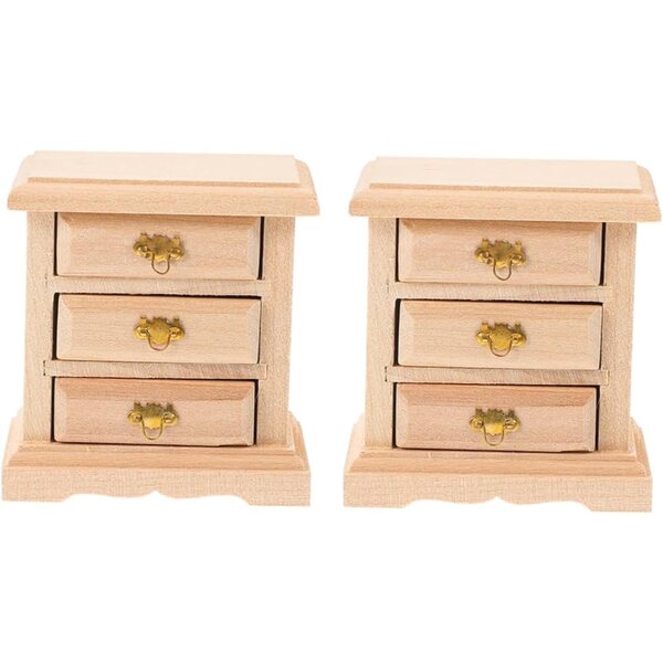 VICASKY Set mit 2 Miniatur-Nachttischen aus Holz für dekorative Puppenhäuser