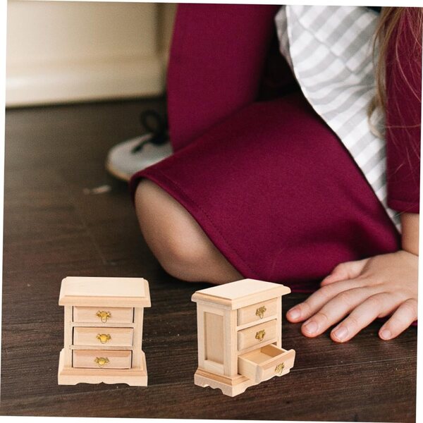 VICASKY Set 2 Comodini Miniatura in Legno per Casa delle Bambole Decorativi