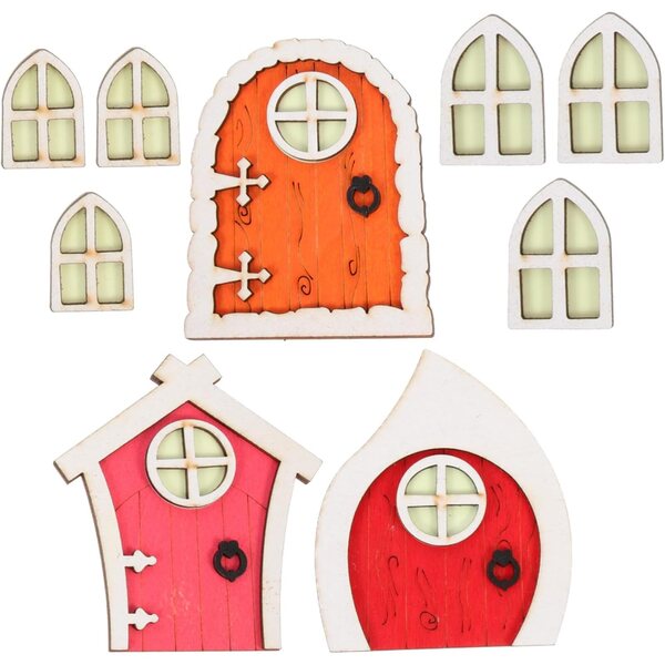 VICASKY Set mit 3 roten Miniatur-Holztüren für Garten, Feenhaus