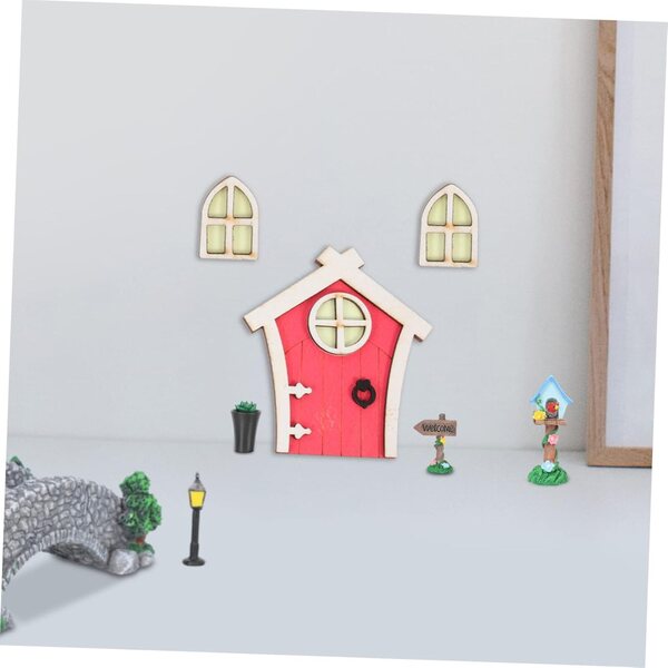 VICASKY Set mit 3 roten Miniatur-Holztüren für Garten, Feenhaus