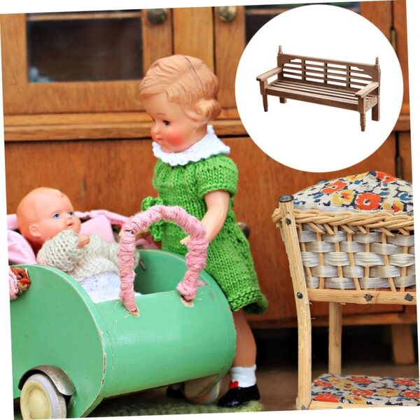 VICASKY Mini-Gartenbank aus Holz für Puppenhäuser und Miniaturen