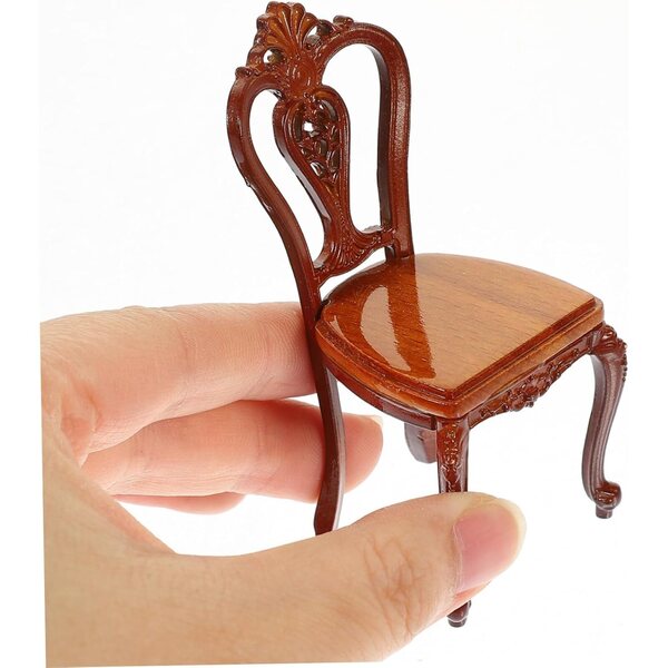 VICASKY Mini Sedia in Metallo e Legno per Casa delle Bambole Vintage 7,6x4x3,7 cm