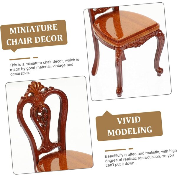 VICASKY Mini Sedia in Metallo e Legno per Casa delle Bambole Vintage 7,6x4x3,7 cm