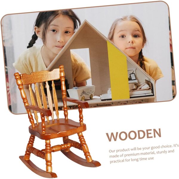VICASKY Mini Sedia a Dondolo in Legno per Casa delle Bambole e Decorazioni Paesaggistiche