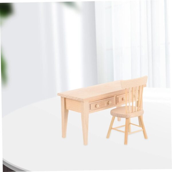 VICASKY Mini-Schreibtisch und Stuhl aus Holz für Puppenhaus – realistische Miniaturmöbel