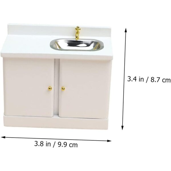 VICASKY Mini Lavello in Legno Scala 1:12 per Casa delle Bambole Bianco