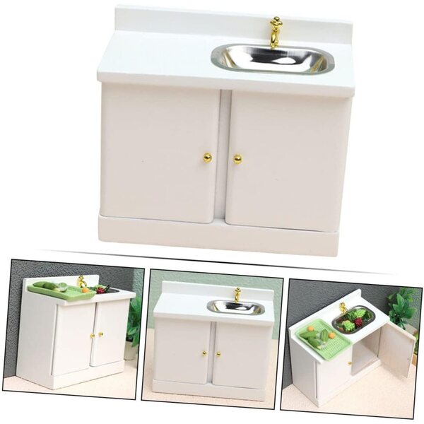 VICASKY Mini Lavello in Legno Scala 1:12 per Casa delle Bambole Bianco