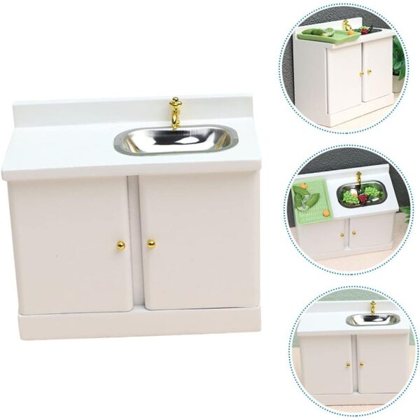 VICASKY Mini Lavello in Legno Scala 1:12 per Casa delle Bambole Bianco