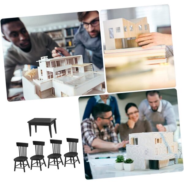 VICASKY Miniatur-Holztisch und 4 Stühle für Heimdekorationen und Dioramen