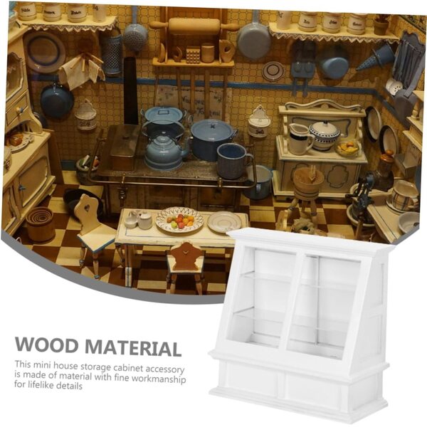 VICASKY Mini-Kleiderschrank aus weißem Holz mit Schiebetüren für Puppenhaus