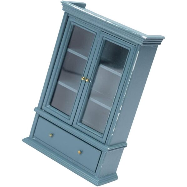 VICASKY Blauer Miniatur-Kleiderschrank aus Holz für Puppenhaus, 10 x 3,5 x 15 cm