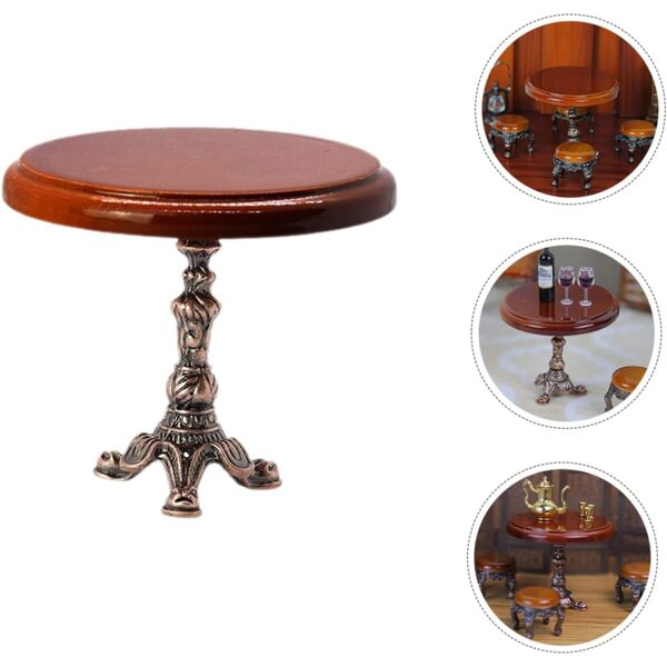 VICASKY Mini Tavolino Rotondo in Legno per Casa delle Bambole, Realistico e Decorativo