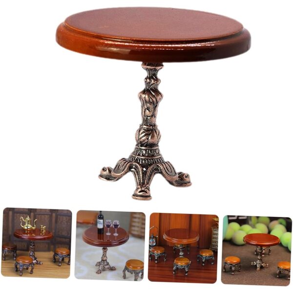 VICASKY Mini Tavolino Rotondo in Legno per Casa delle Bambole, Realistico e Decorativo