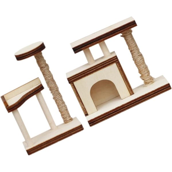 VICASKY Set mit 2 Mini-Kratzbäumen aus Holz für Puppenhäuser, realistische und schicke Modelle
