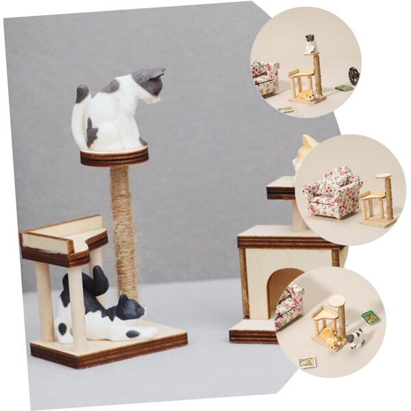 VICASKY Set mit 2 Mini-Kratzbäumen aus Holz für Puppenhäuser, realistische und schicke Modelle