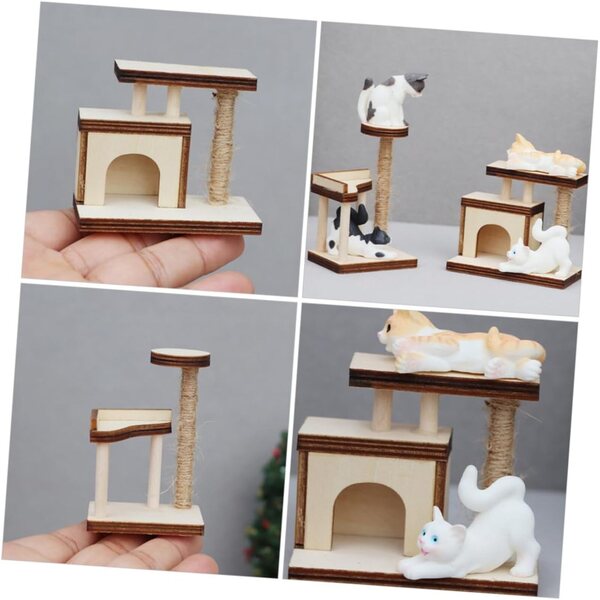 VICASKY Set mit 2 Mini-Kratzbäumen aus Holz für Puppenhäuser, realistische und schicke Modelle