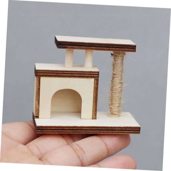 VICASKY Set mit 2 Mini-Kratzbäumen aus Holz für Puppenhäuser, realistische und schicke Modelle