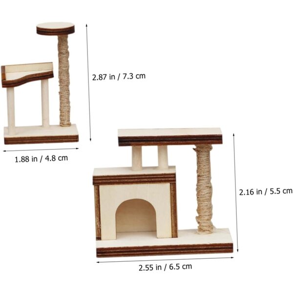 VICASKY Set mit 2 Mini-Kratzbäumen aus Holz für Puppenhäuser, realistische und schicke Modelle
