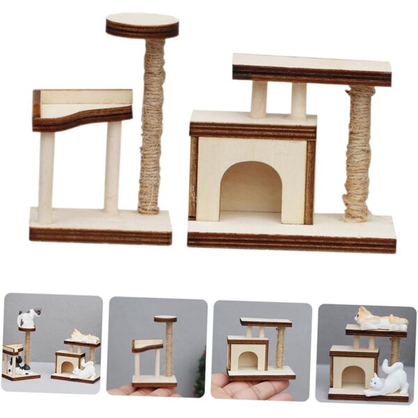 VICASKY Set mit 2 Mini-Kratzbäumen aus Holz für Puppenhäuser, realistische und schicke Modelle