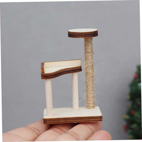 VICASKY Set mit 2 Mini-Kratzbäumen aus Holz für Puppenhäuser, realistische und schicke Modelle