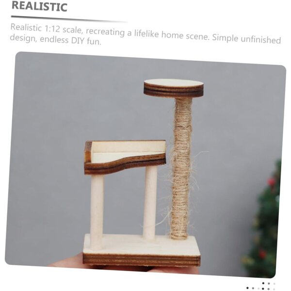 VICASKY Set mit 2 Mini-Kratzbäumen aus Holz für Puppenhäuser, realistische und schicke Modelle