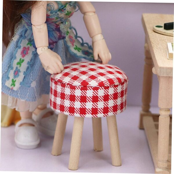 VICASKY 2 rot karierte Miniaturhocker für Puppenhaus 5x4 cm
