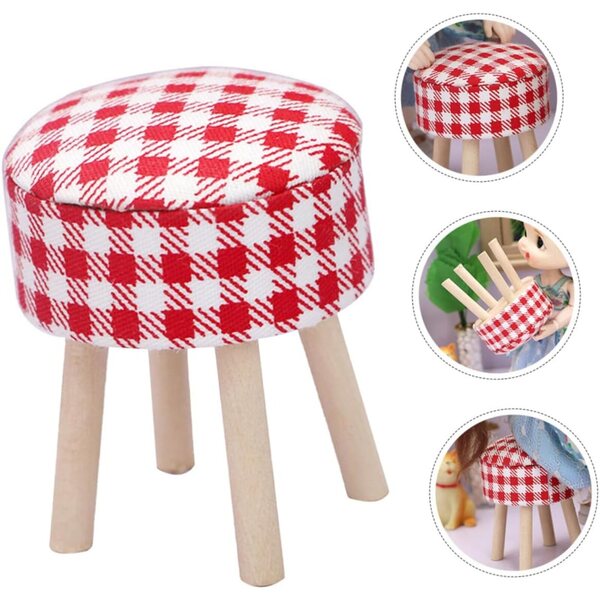 VICASKY 2 rot karierte Miniaturhocker für Puppenhaus 5x4 cm