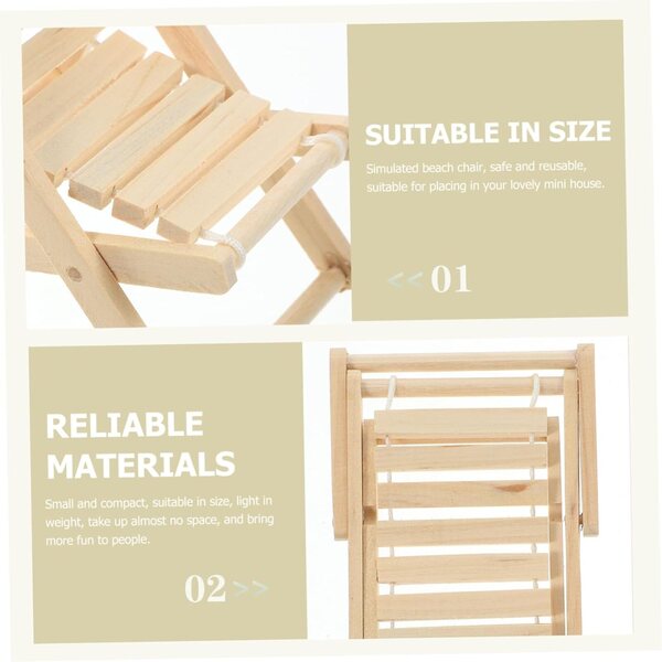 VICASKY Mini-Strandstuhl aus Holz für Puppenhaus und kreative Dekorationen