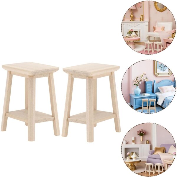 VICASKY Sgabelli Miniatura in Legno 2 pezzi per Casa delle Bambole 1:12 Beige