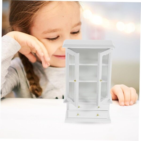 VICASKY Miniatur-Bücherregal aus weißem Holz, 3 Regale, Maßstab 1:12, für Puppenhaus