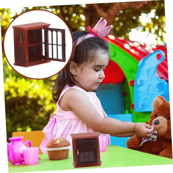 VICASKY Mini-Weinschrank aus braunem Kunststoff, Möbelmodell im Maßstab 1:12 für Puppenhaus