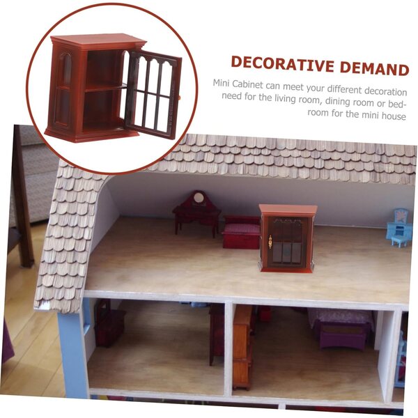 VICASKY Mini-Weinschrank aus braunem Kunststoff, Möbelmodell im Maßstab 1:12 für Puppenhaus