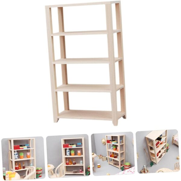 VICASKY Mini-Bücherregal aus Holz für Puppenhaus – kreatives und realistisches Zubehör