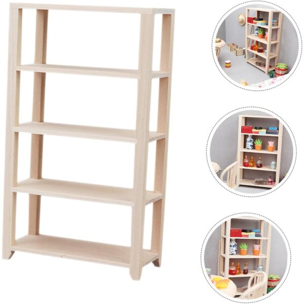 VICASKY Mini-Bücherregal aus Holz für Puppenhaus – kreatives und realistisches Zubehör