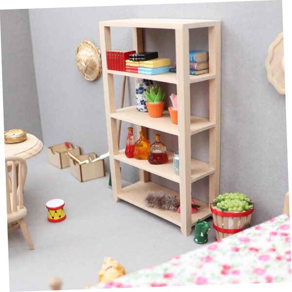 VICASKY Mini-Bücherregal aus Holz für Puppenhaus – kreatives und realistisches Zubehör