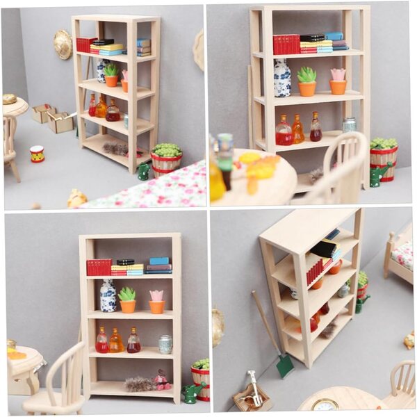 VICASKY Mini-Bücherregal aus Holz für Puppenhaus – kreatives und realistisches Zubehör