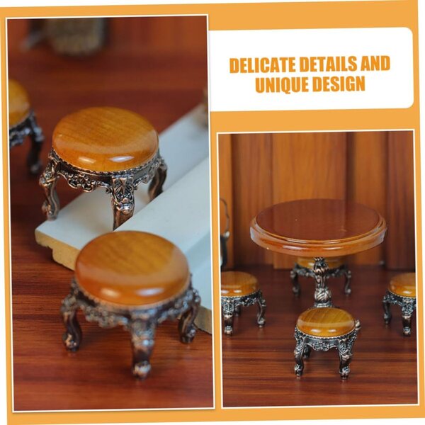 VICASKY Set 4 Tavolini e 16 Sgabelli in Miniatura Vintage in Legno per Casa delle Bambole