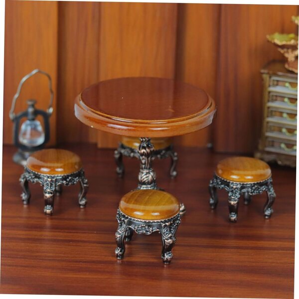 VICASKY Set 4 Tavolini e 16 Sgabelli in Miniatura Vintage in Legno per Casa delle Bambole