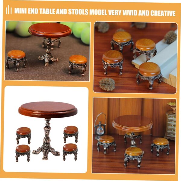 VICASKY Set 4 Tavolini e 16 Sgabelli in Miniatura Vintage in Legno per Casa delle Bambole
