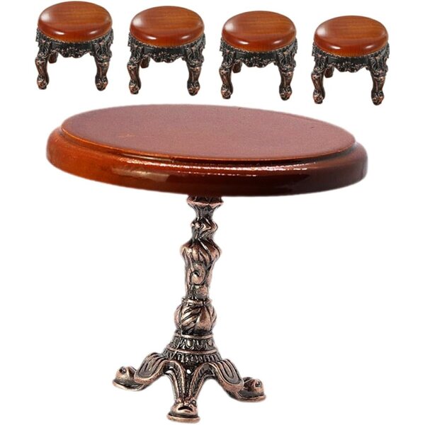 VICASKY Set 4 Tavolini e 16 Sgabelli in Miniatura Vintage in Legno per Casa delle Bambole
