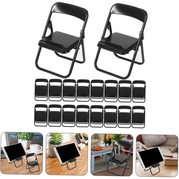VICASKY 24 mini sedie pieghevoli nere in plastica, supporto decorativo e per smartphone