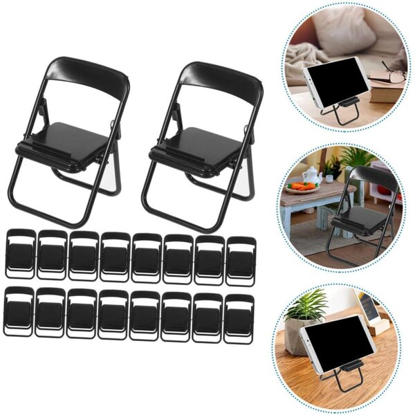 VICASKY 24 mini sedie pieghevoli nere in plastica, supporto decorativo e per smartphone