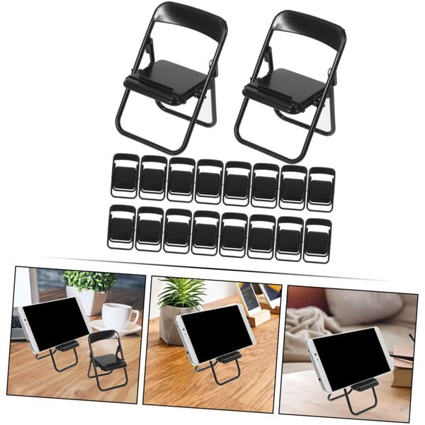 VICASKY 24 mini sedie pieghevoli nere in plastica, supporto decorativo e per smartphone